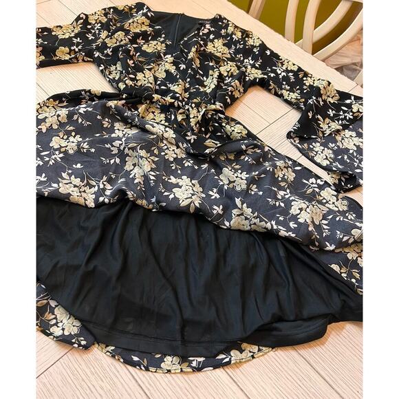 QED London NWT flare  black & tan floral print dress. Sz 14. UK and 10 US Lined. - Picture 5 of 14